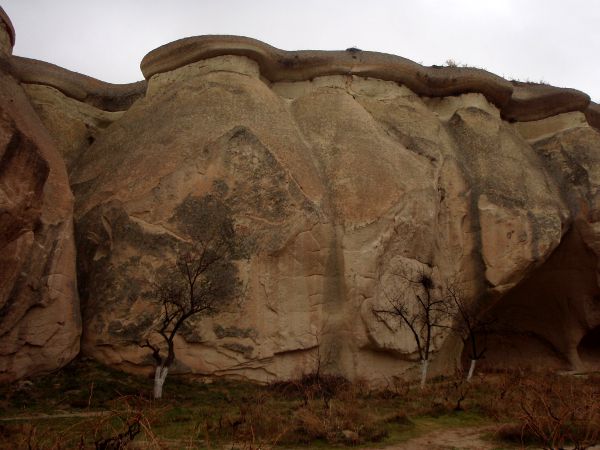 Kalliota, josta eroosio ei ole vielä erottanut toisistaan erillisiä kivipaaseja, jonka päällä on "lakki". 